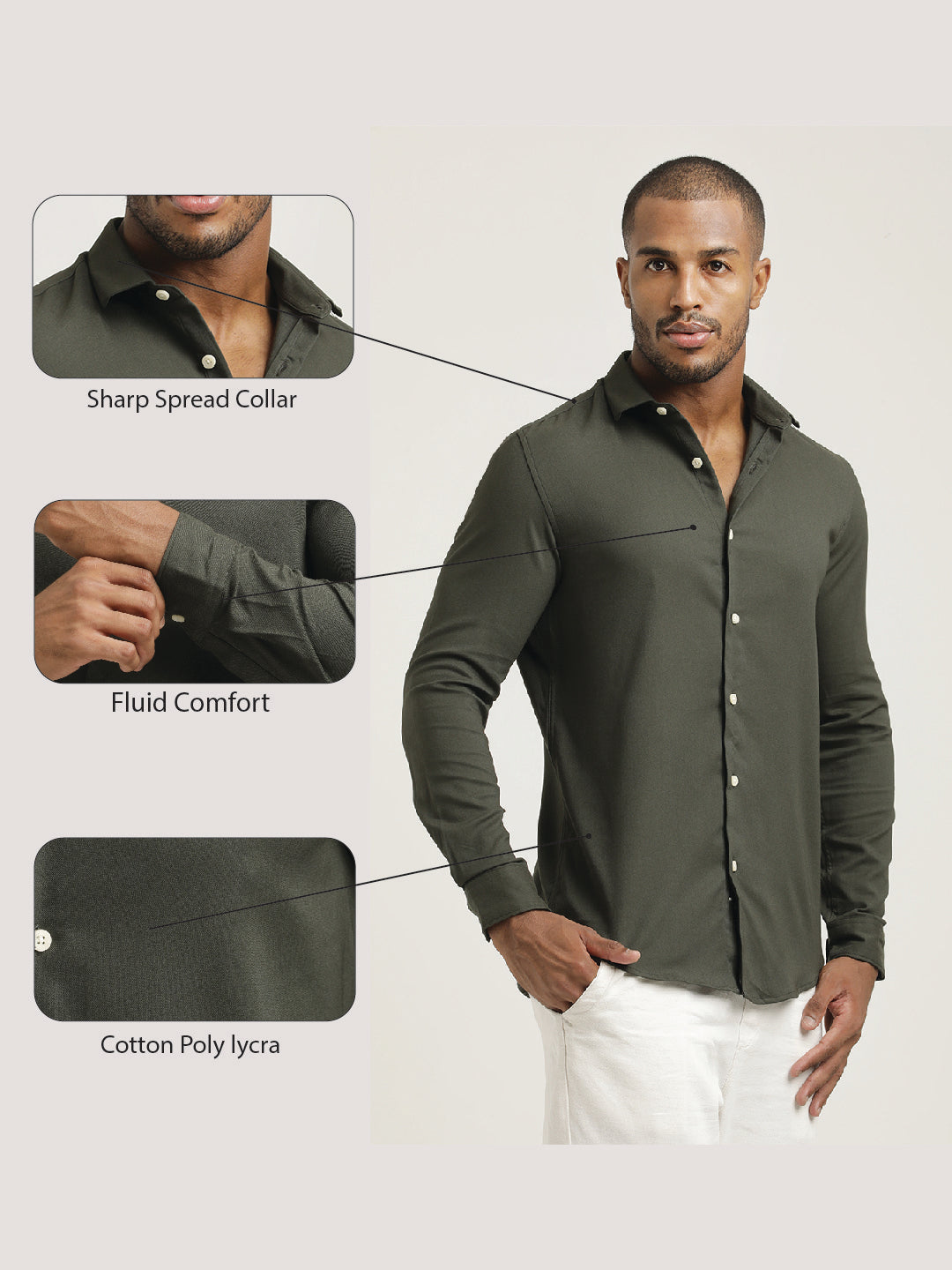 Slim Fit Cotton-Poly Lycra Blend Shirt Dk Green