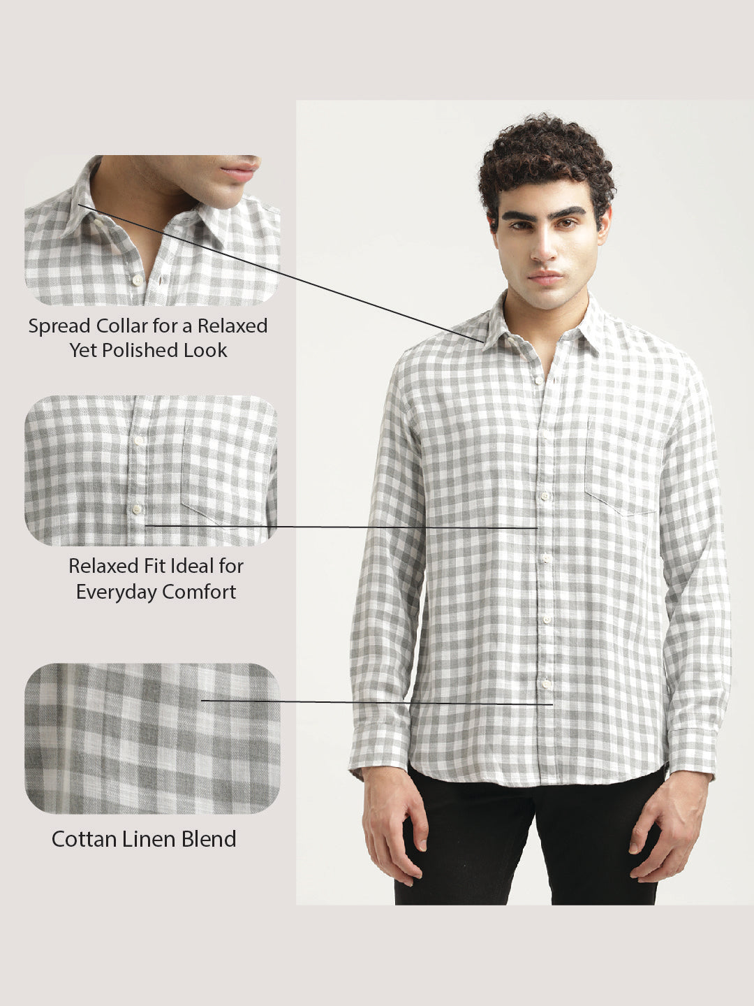 Checked Cotton-Linen Shirt Grey