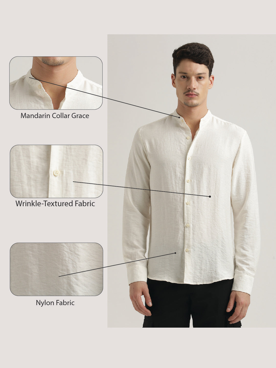 Mandarin Collar Nylon Shirt White