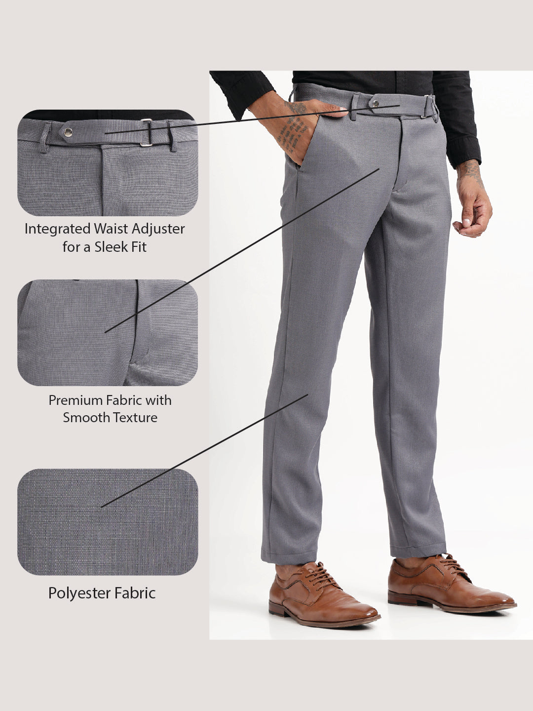 Textured White Slim Fit Trousers Grey