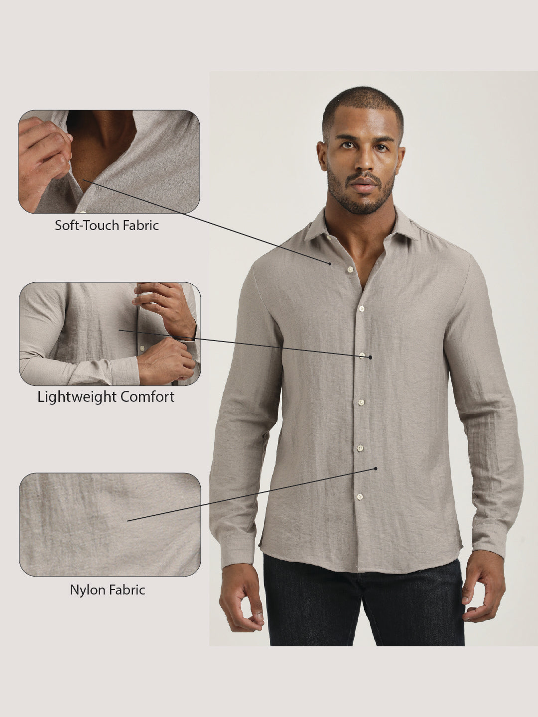 Slim Fit Nylon Shirt with Linen Look Lt Pink