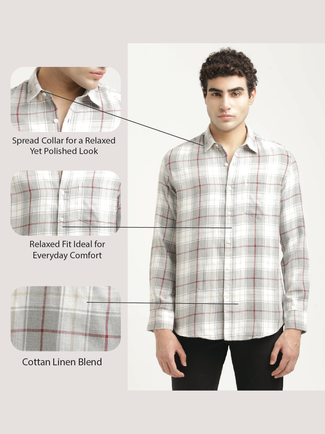 Checked Cotton-Linen Shirt Dk Grey