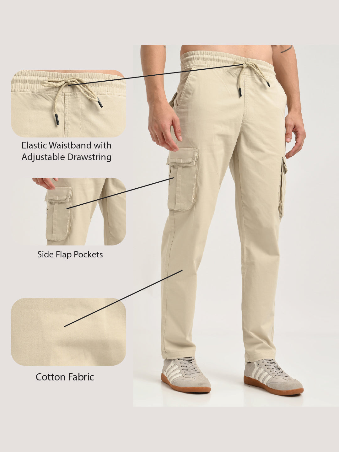 Cotton Cargo Trousers Cream