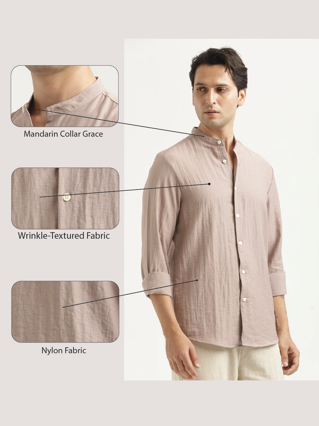 Mandarin Collar Nylon Shirt Pink