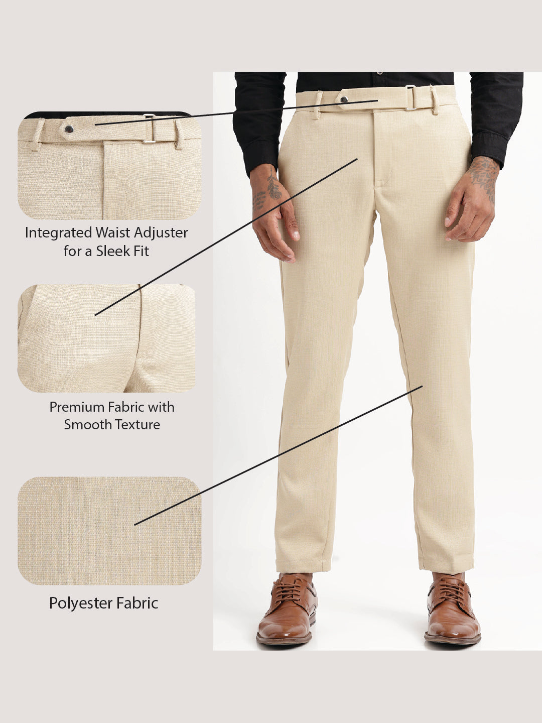 Textured White Slim Fit Trousers Cream