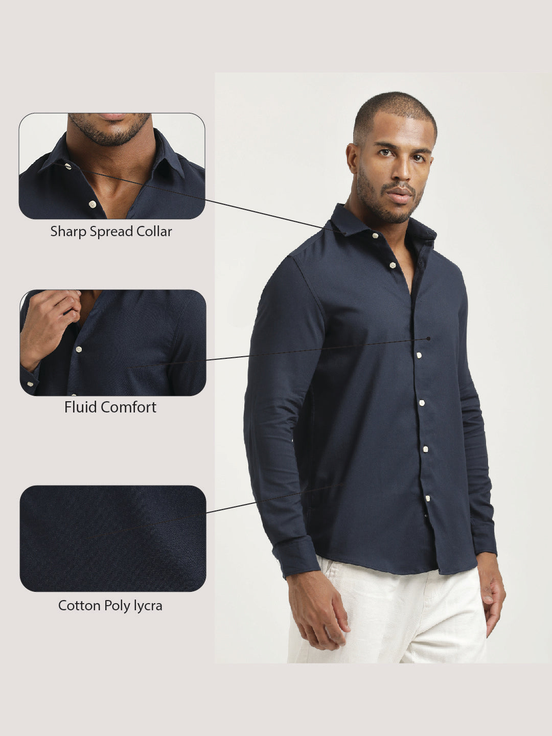 Slim Fit Cotton-Poly Lycra Blend Shirt Navy