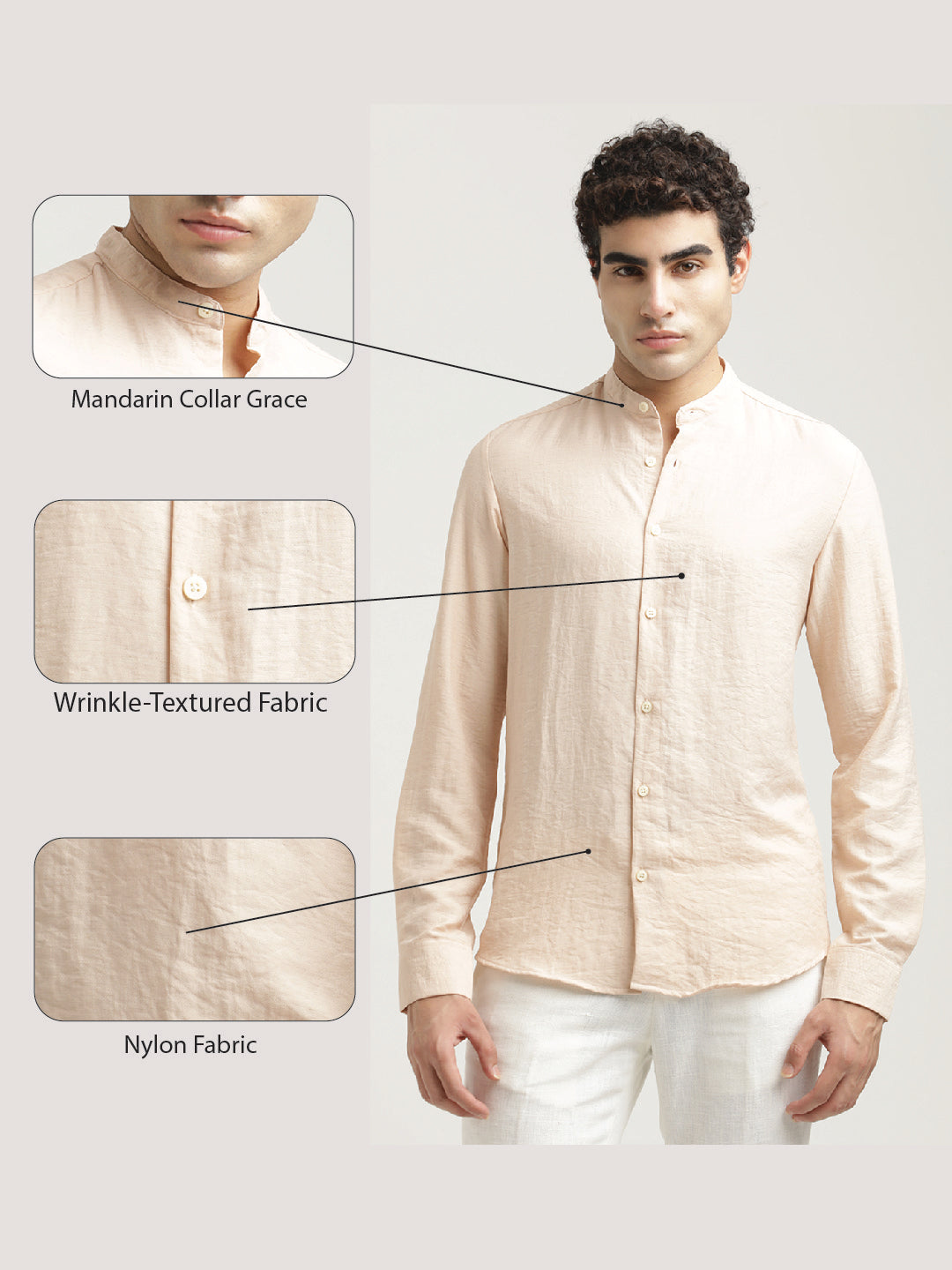 Mandarin Collar Nylon Shirt Peach
