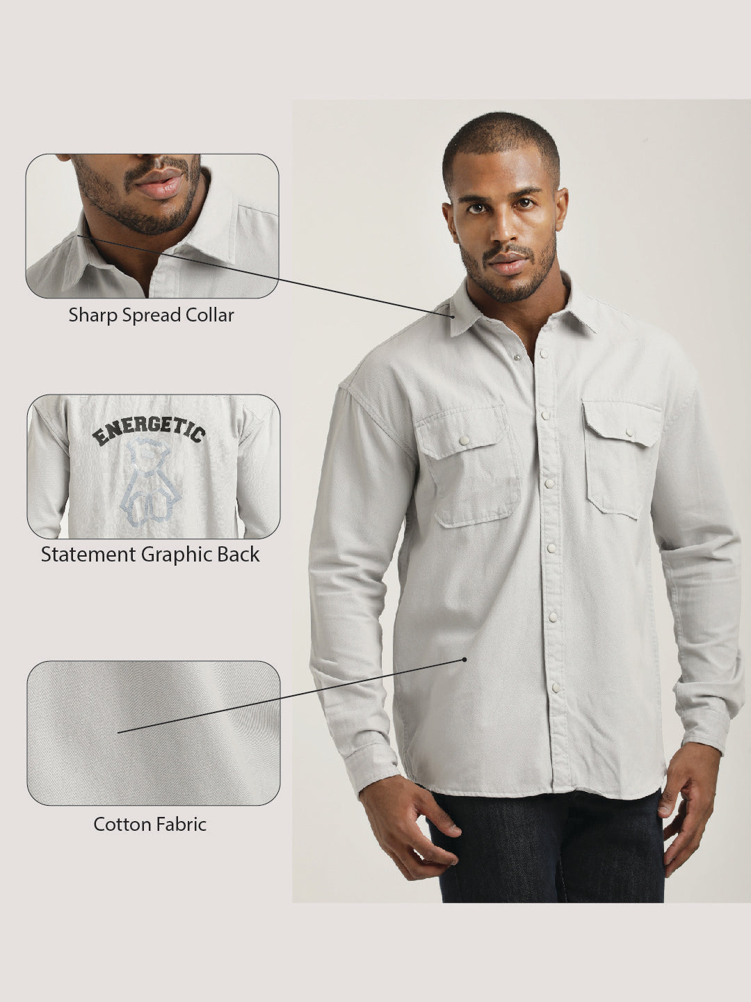 Casual Fit Cotton Shirt with Double Pockets Off White