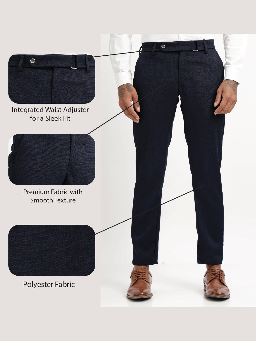 Textured White Slim Fit Trousers Navy