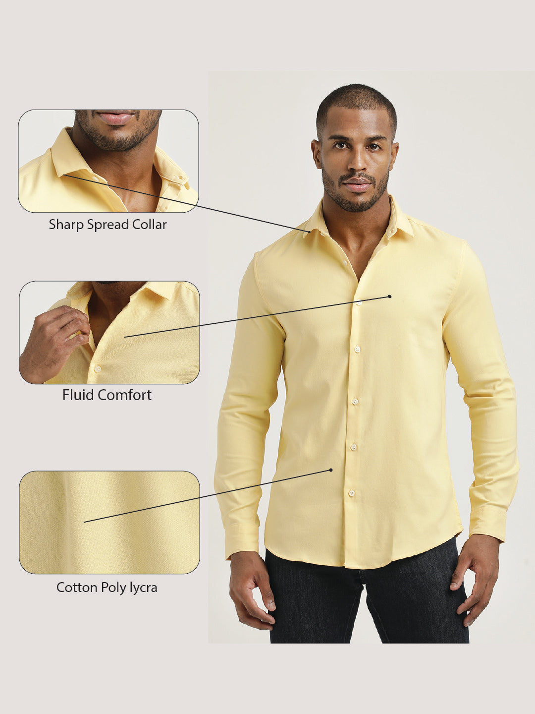 Slim Fit Cotton-Poly Lycra Blend Shirt Yellow