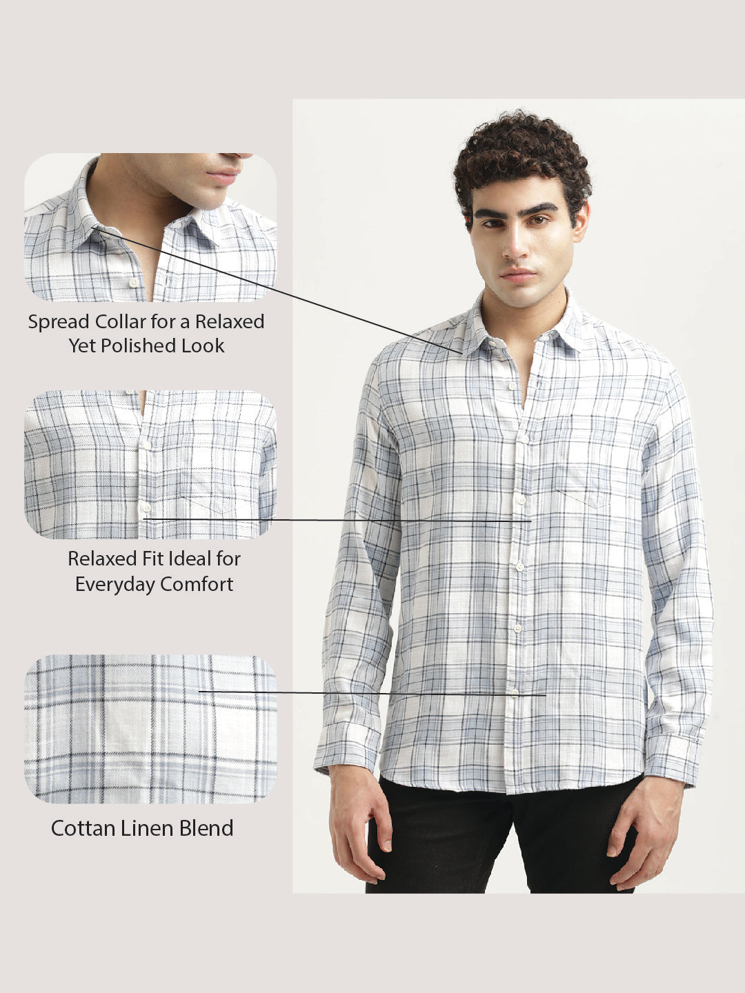 Checked Cotton-Linen Shirt Sky Blue