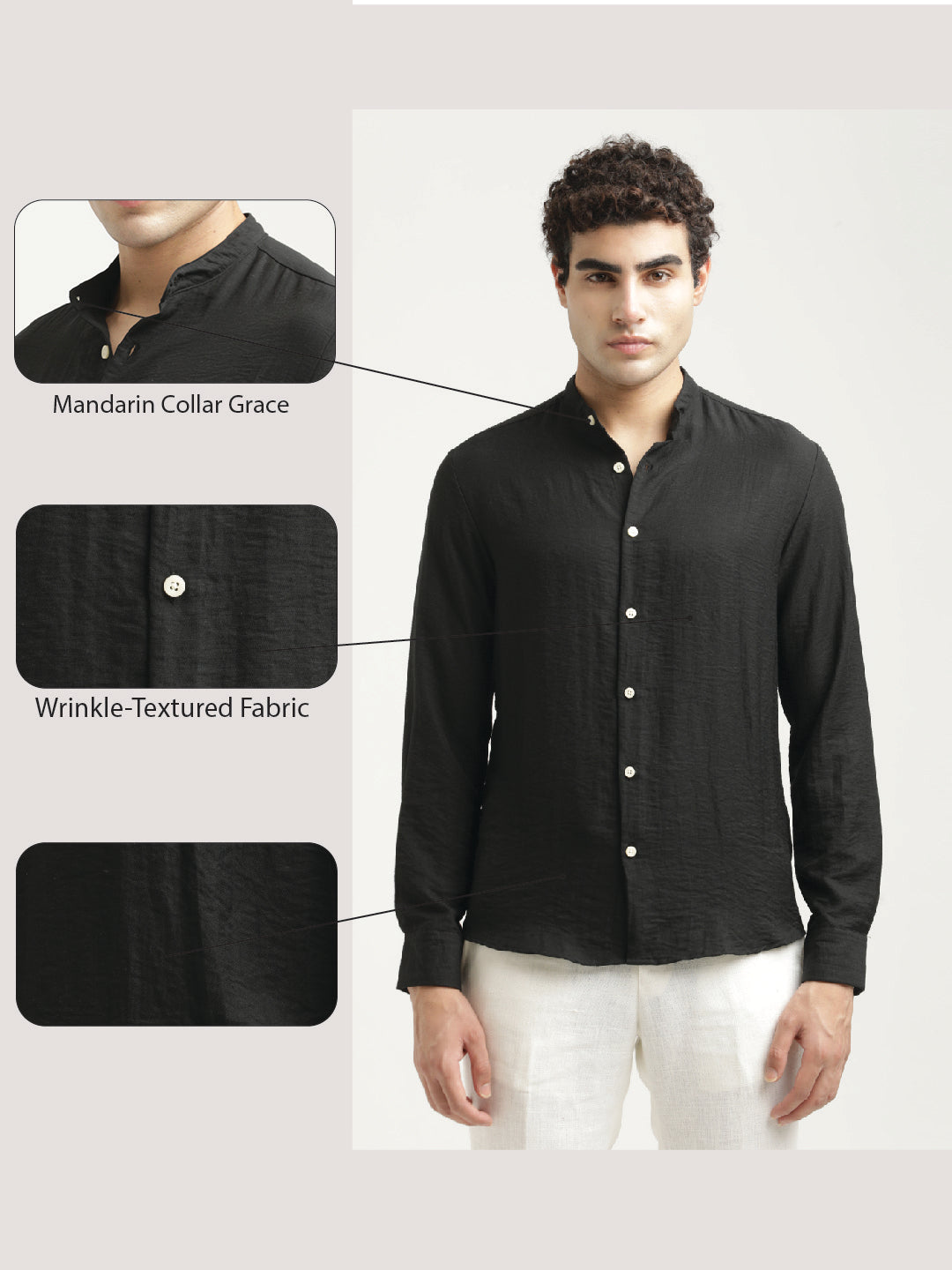 Mandarin Collar Nylon Shirt Black