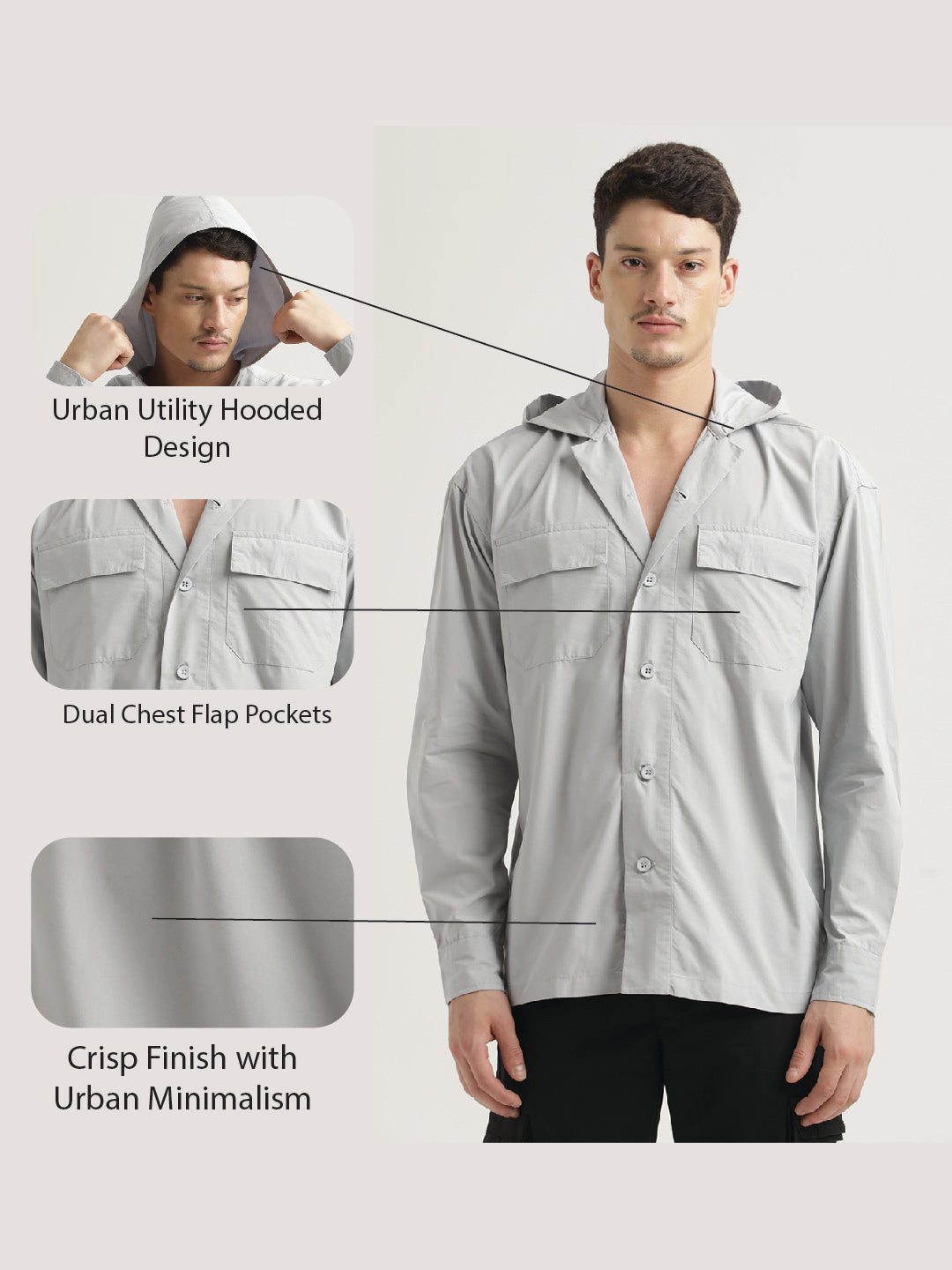 Double Pocket Drop Shoulder Shirt Lt Grey