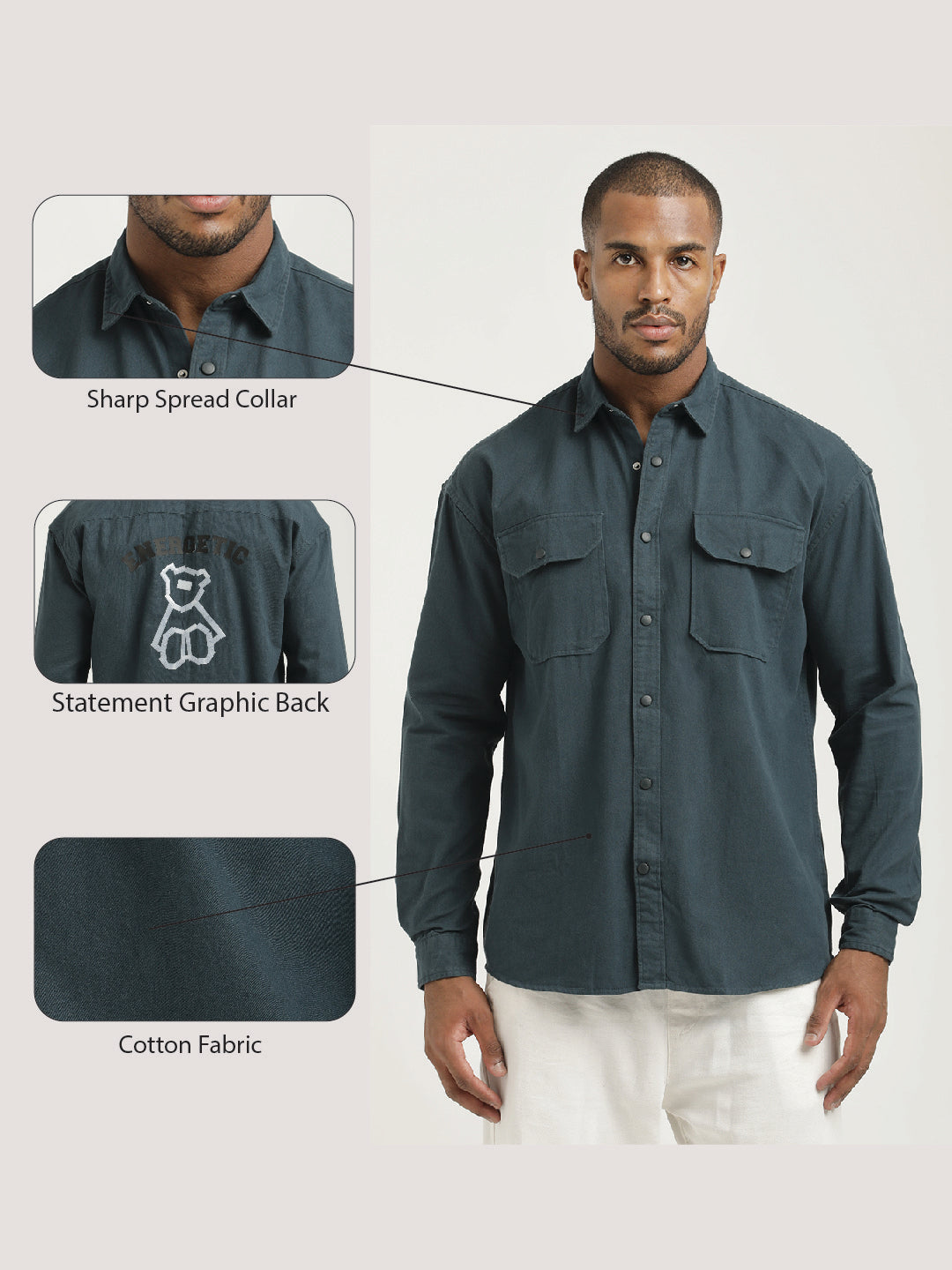 Casual Fit Cotton Shirt with Double Pockets Green