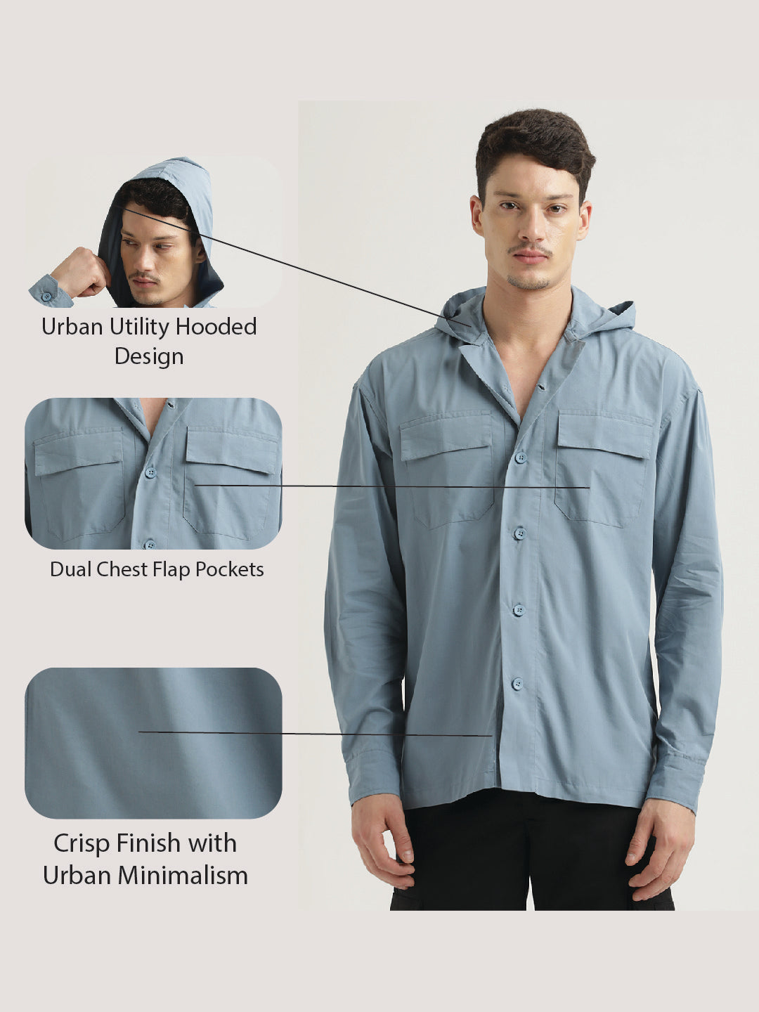 Double Pocket Drop Shoulder Shirt Blue