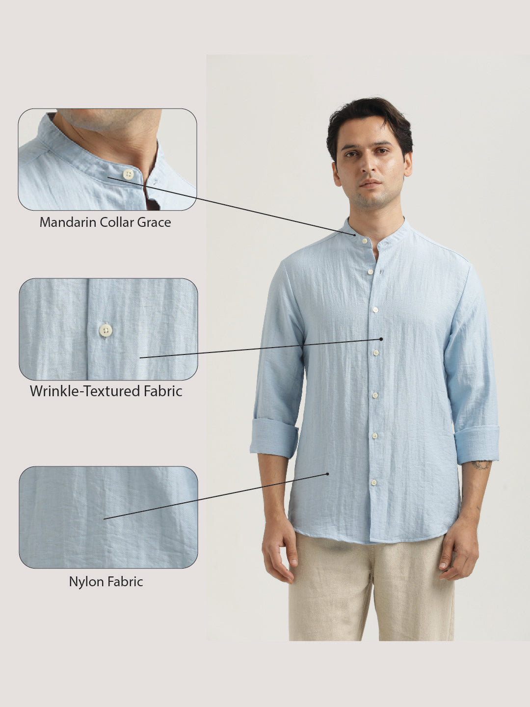 Mandarin Collar Nylon Shirt Sky blue