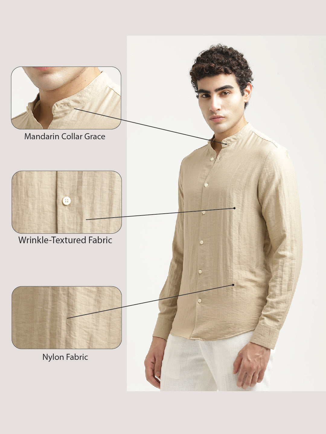 Mandarin Collar Nylon Shirt Cream