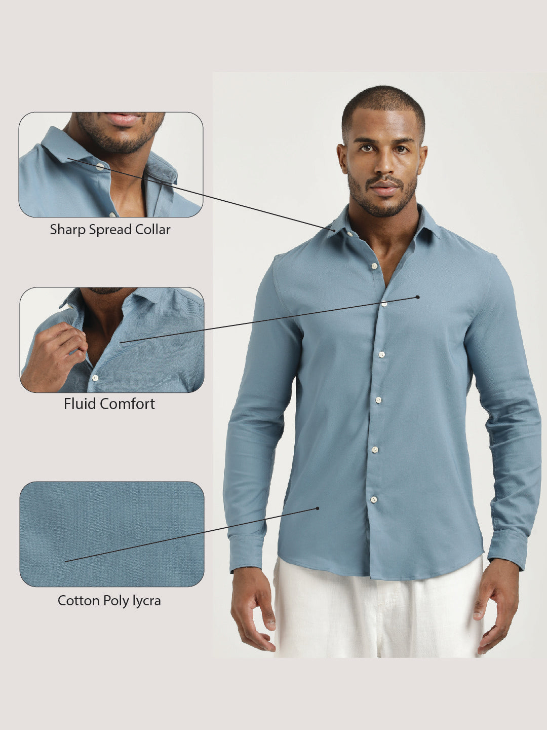 Slim Fit Cotton-Poly Lycra Blend Shirt Lt Blue