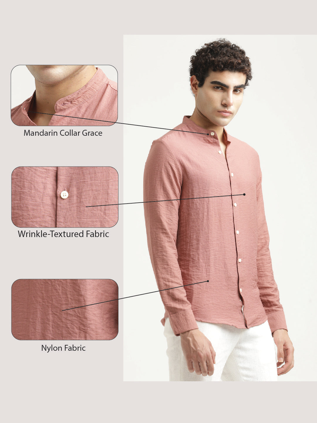 Mandarin Collar Nylon Shirt Dk Pink
