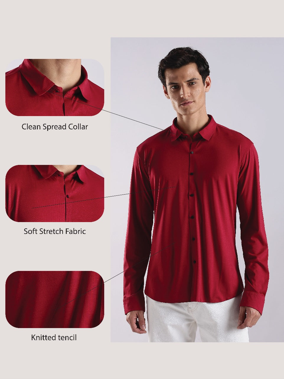 Knitted Tencel Stichless Finish Shirt Maroon
