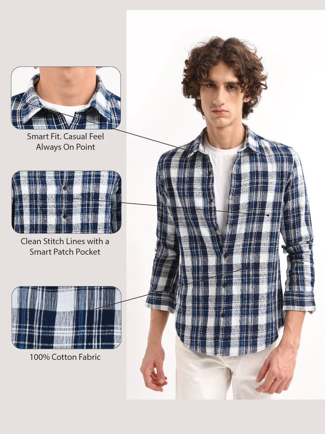 Textured Indigo Dobby Check Shirt Dk Navy