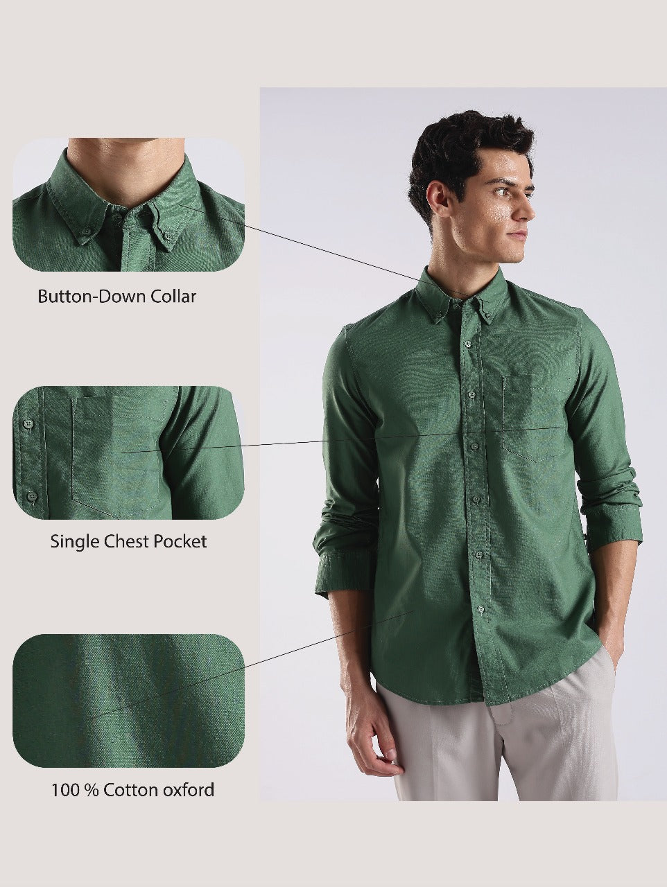 100% Cotton Oxford Solid Shirt Green