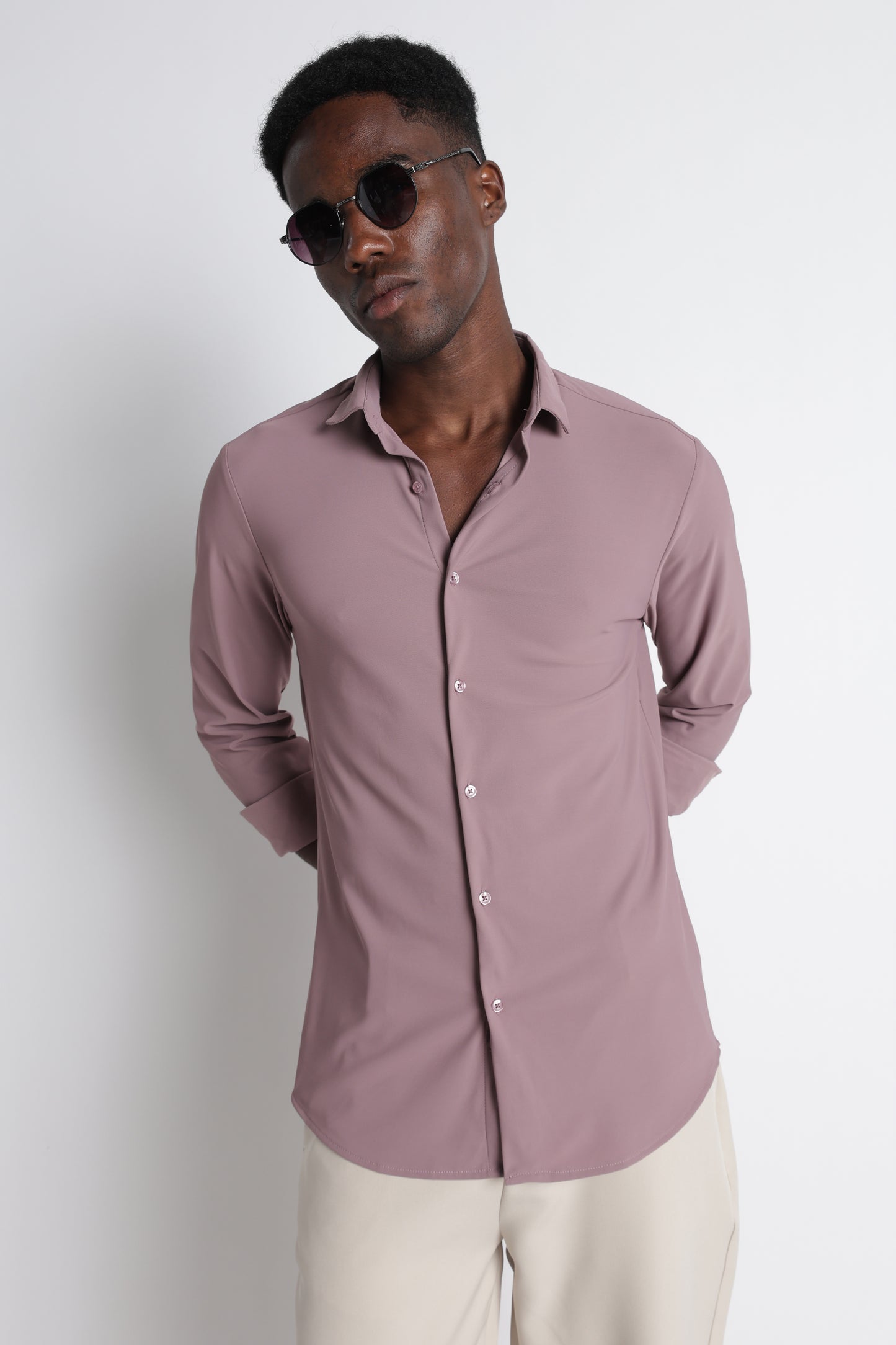 Premium Knitted Slim Fit Casual Shirt Pink
