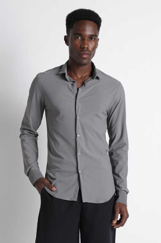 Premium Knitted Slim Fit Casual Shirt Grey