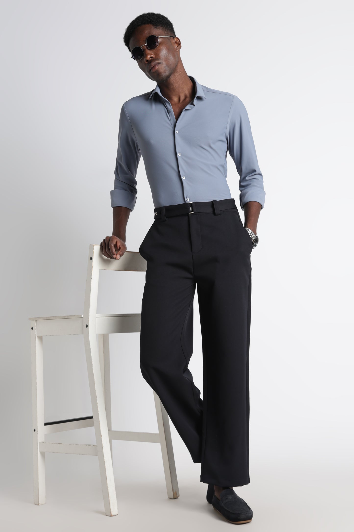 Premium Knitted Slim Fit Casual Shirt Blue