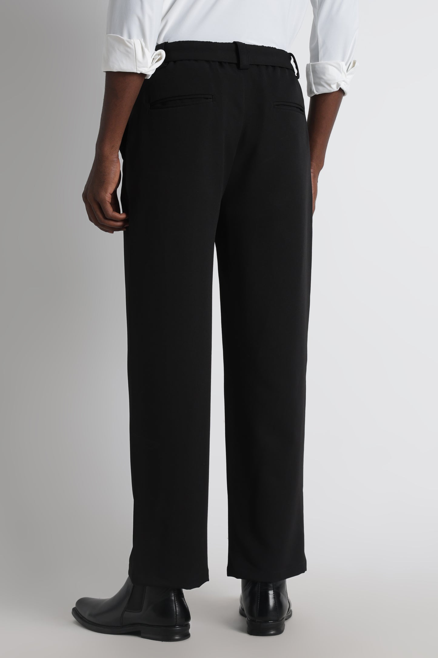 Modern Casual Trousers with Belt Detail Black