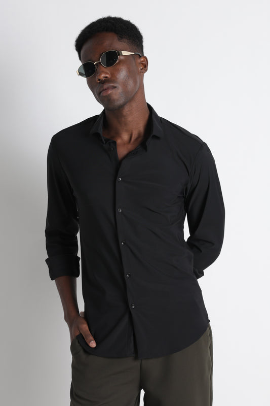 Premium Knitted Slim Fit Casual Shirt Black