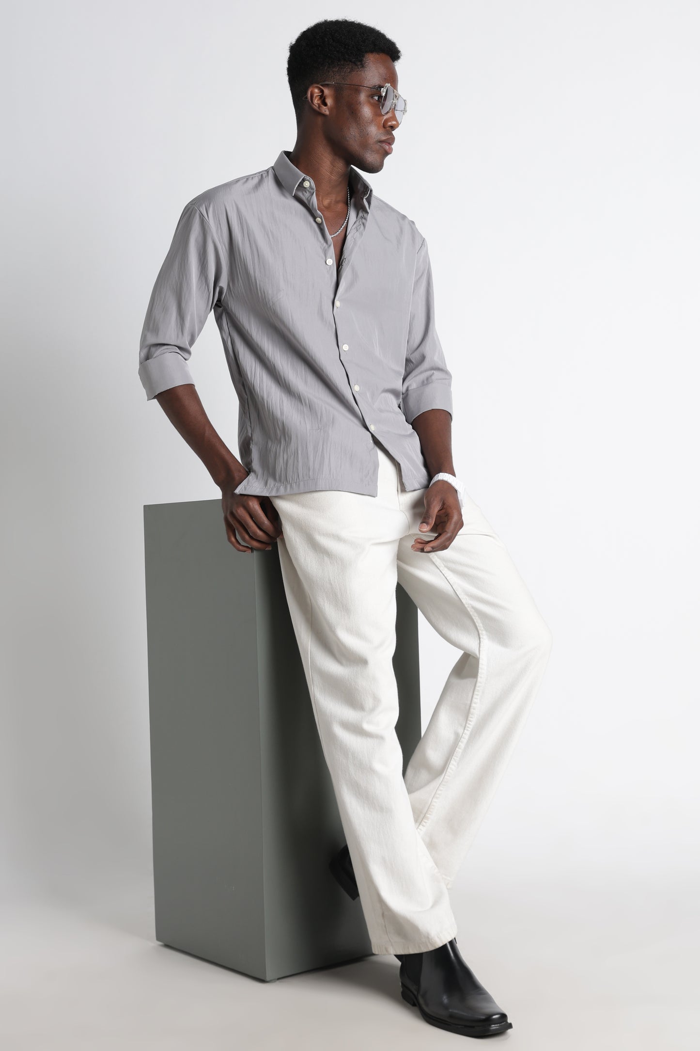 Back Graphic Slim Fit Casual Shirt Grey