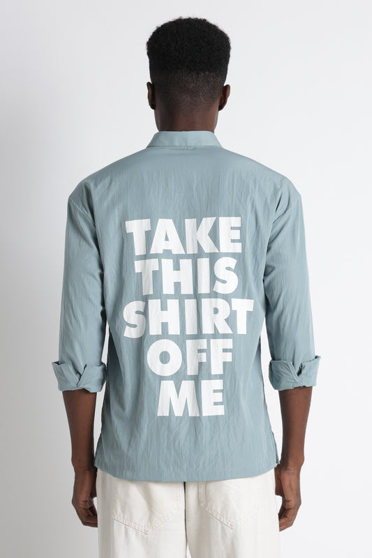 Back Graphic Slim Fit Casual Shirt Sea Green