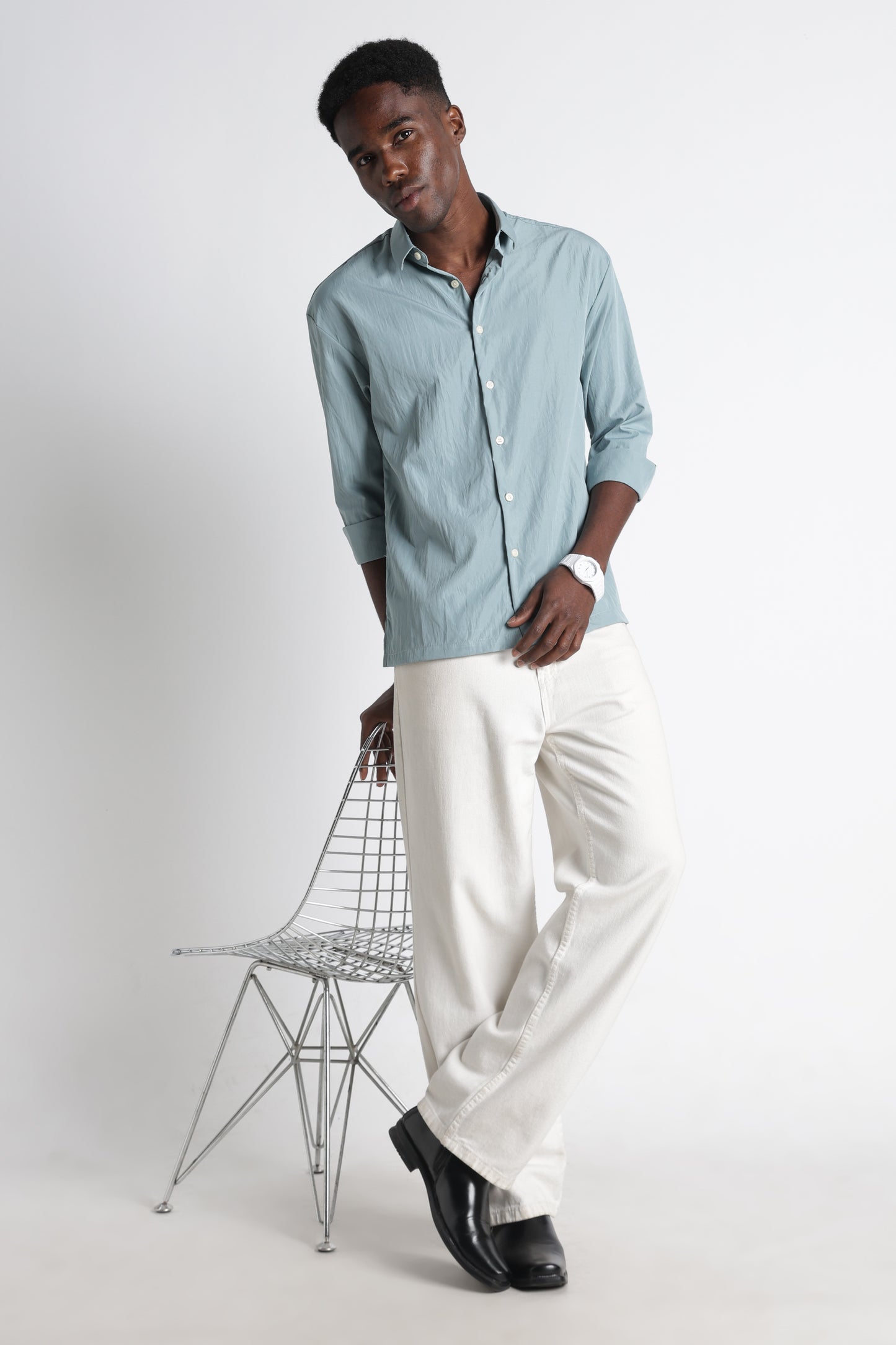 Back Graphic Slim Fit Casual Shirt Sea Green