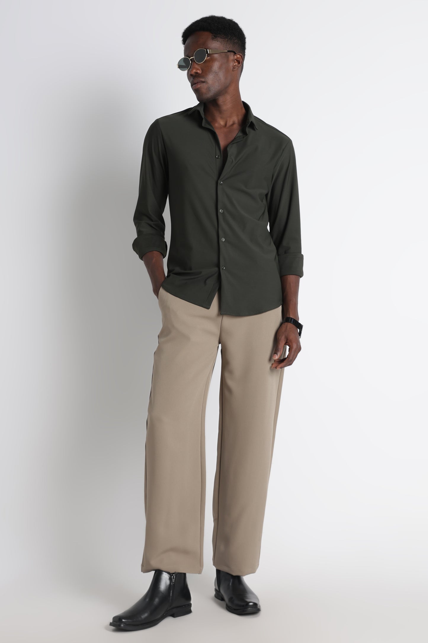 Premium Knitted Slim Fit Casual Shirt Green