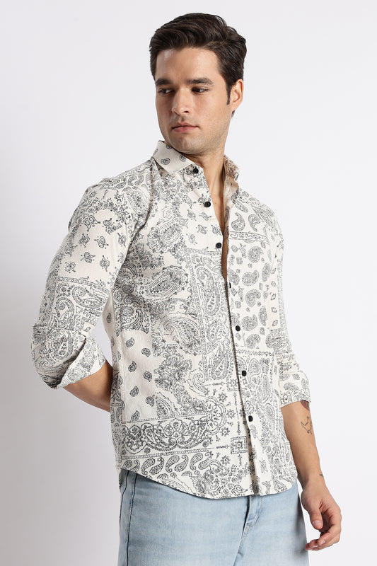 Paisley Print Shirt Off White