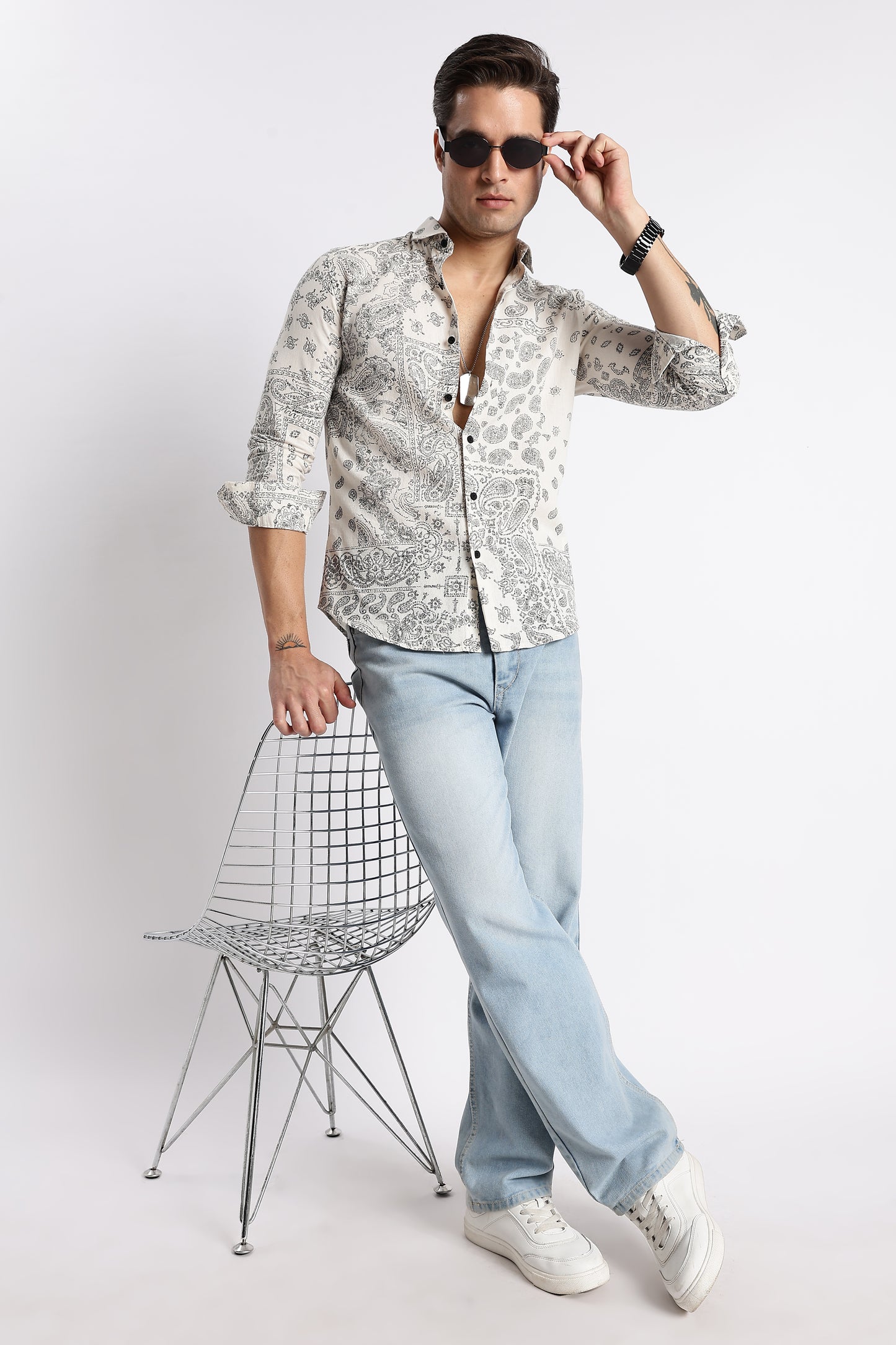 Paisley Print Shirt Off White