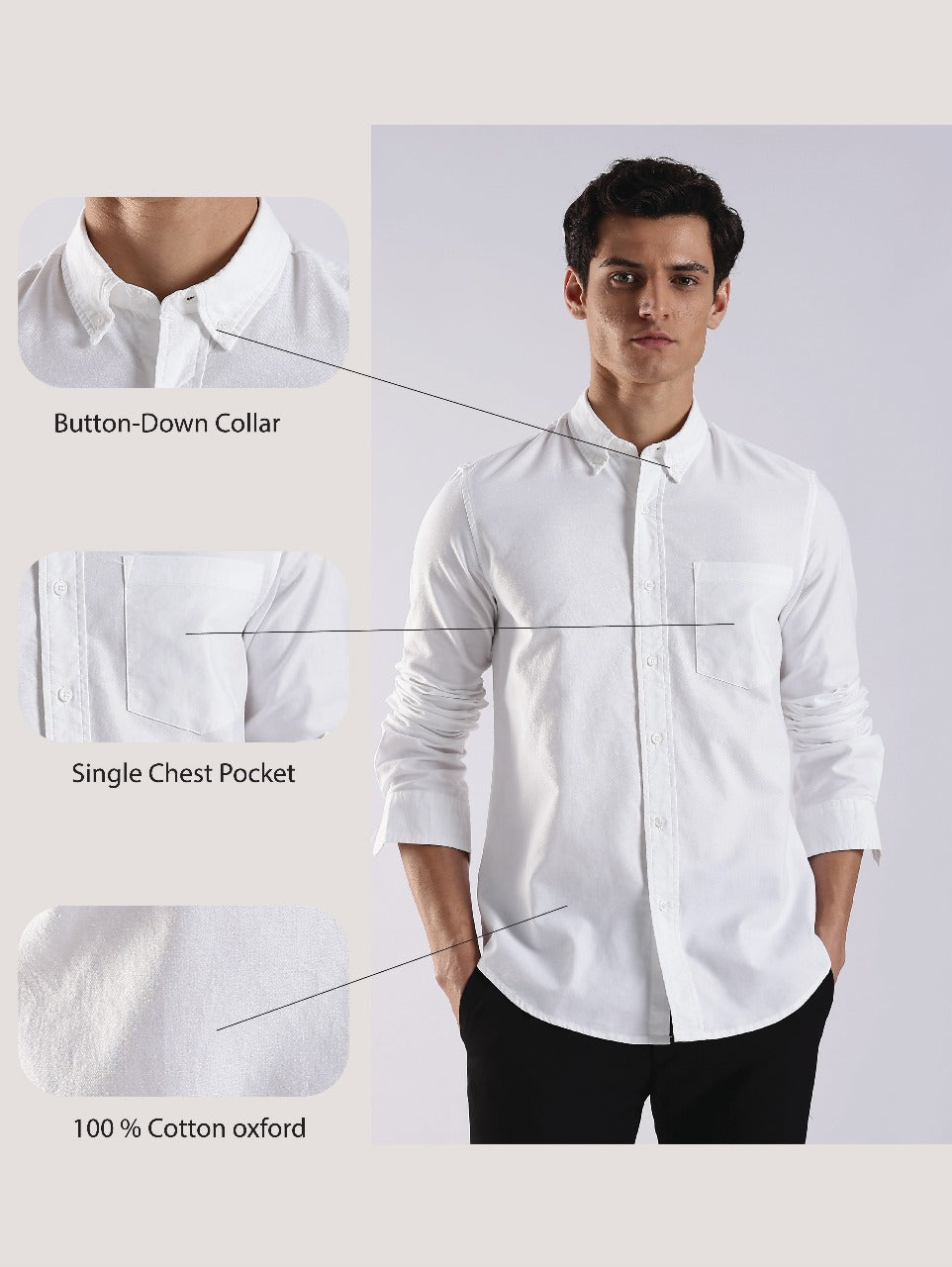 100% Cotton Oxford Solid Shirt White