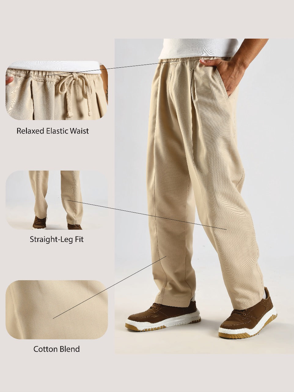 Cotton Blend Drawcord Trousers Cream