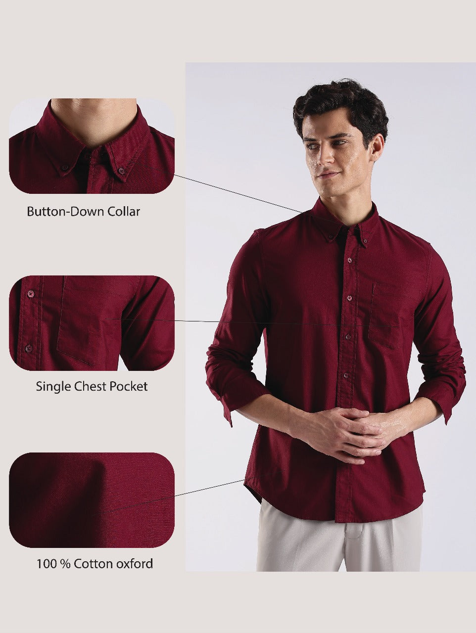 100% Cotton Oxford Solid Shirt Maroon