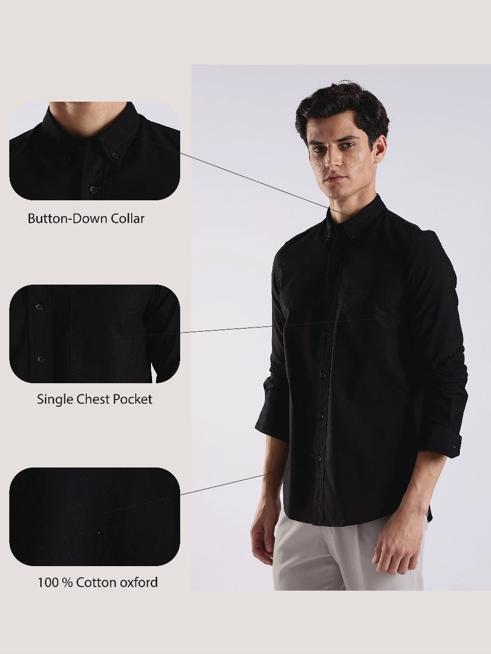 100% Cotton Oxford Solid Shirt Black