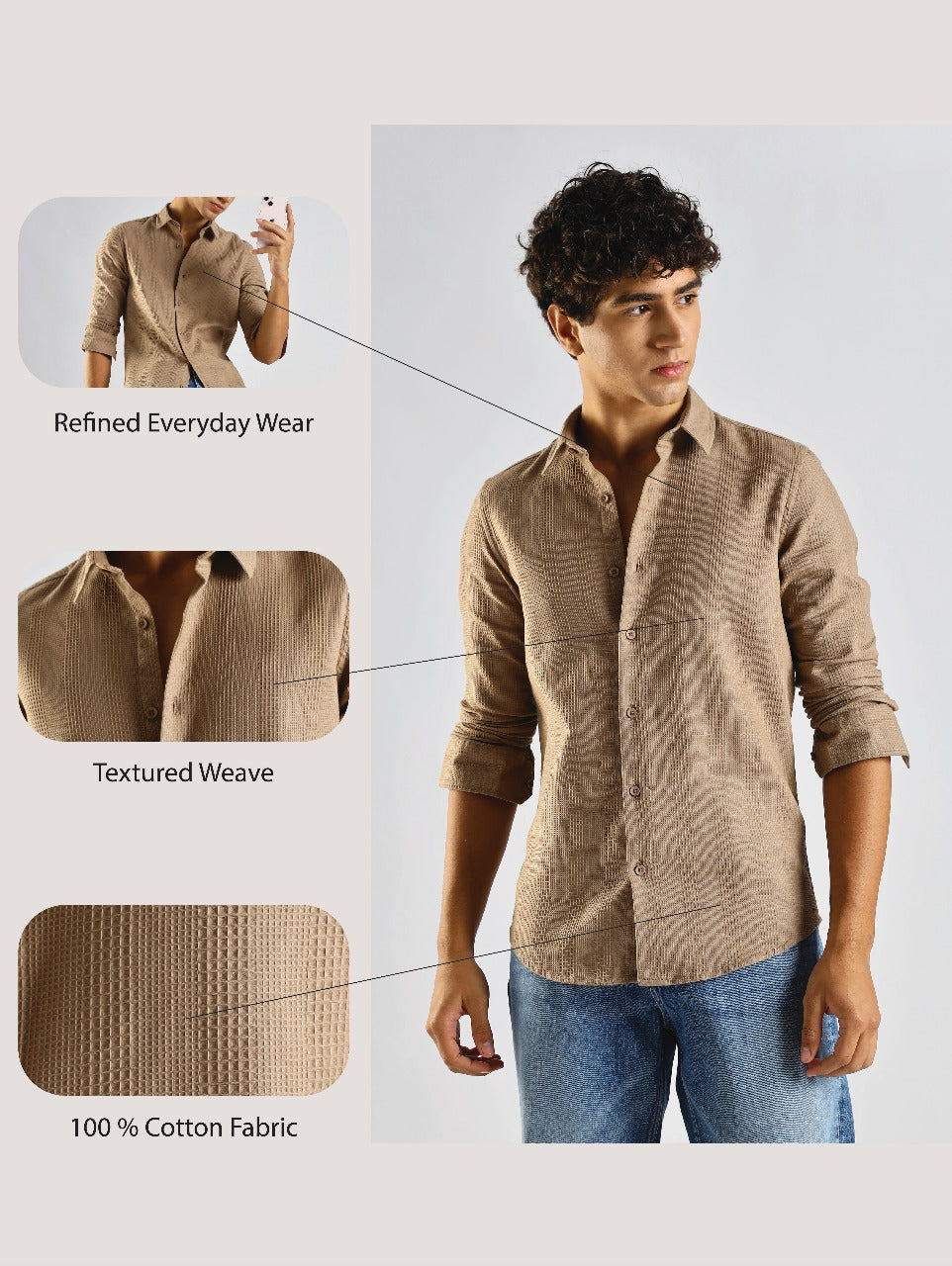 Textured Cotton Shirt Brown