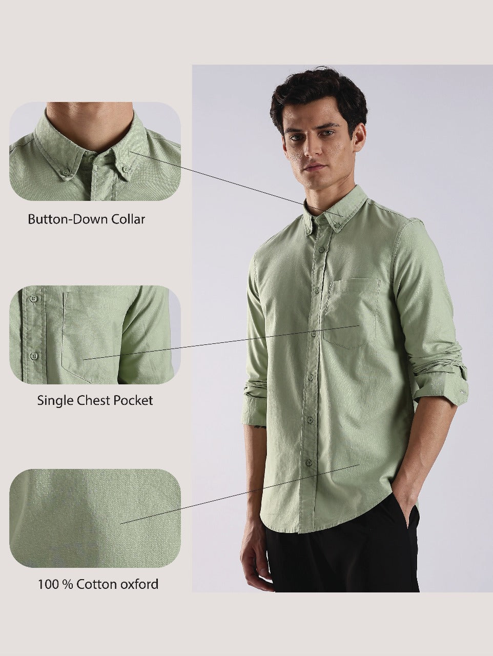 100% Cotton Oxford Solid Shirt P Green