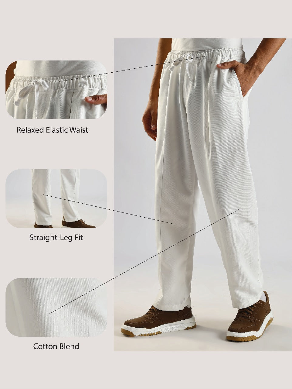Cotton Blend Drawcord Trousers White
