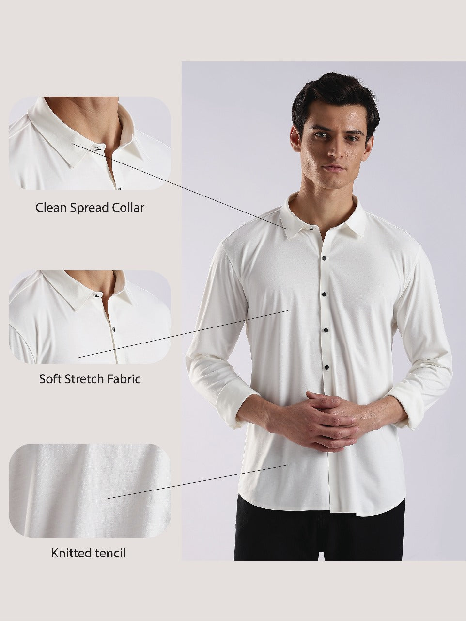 Knitted Tencel Stichless Finish Shirt White