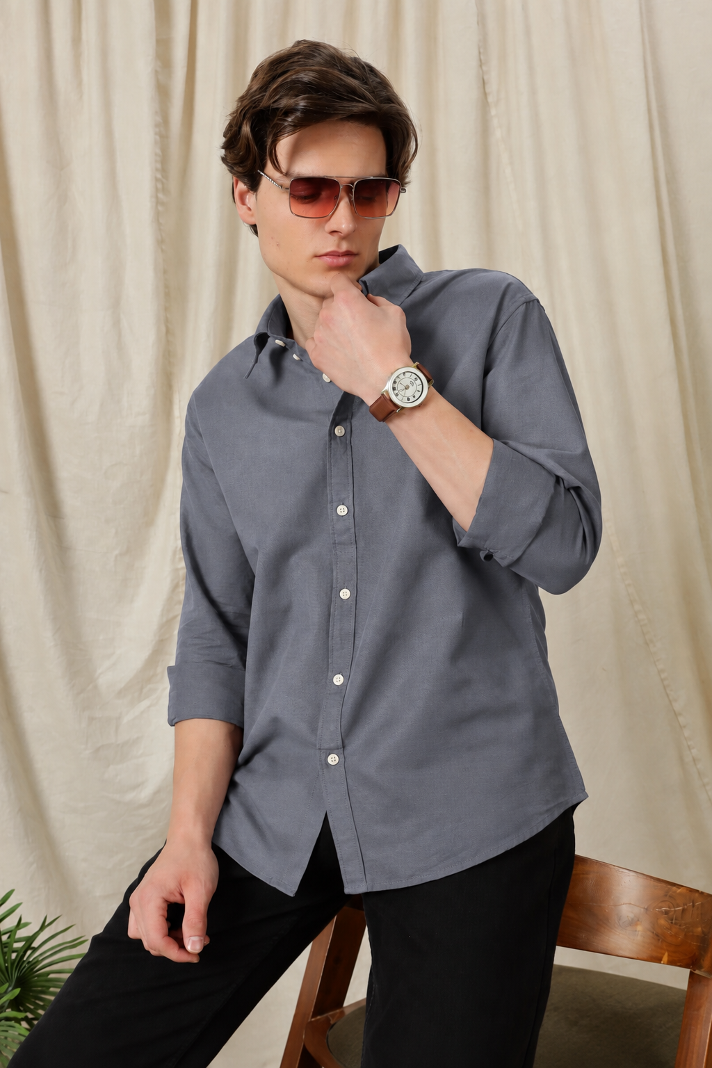 Men's Dark Grey Relaxed Fit Cotton Shirt