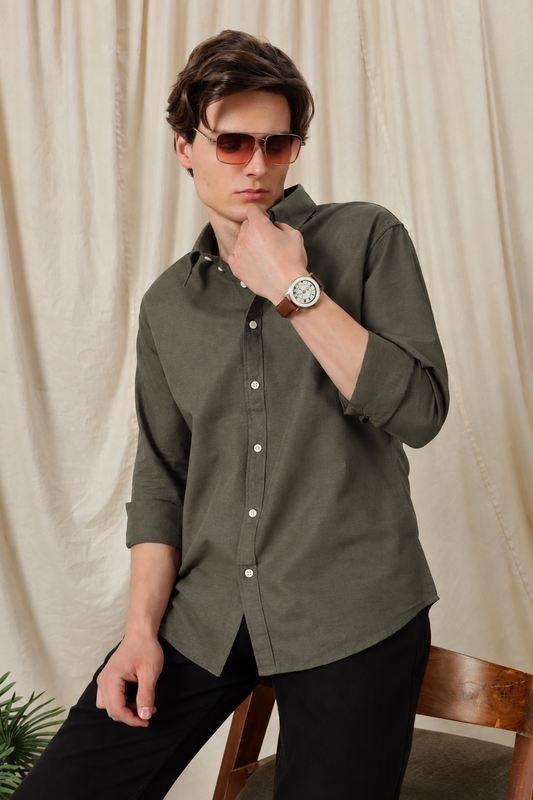 Men's Dark Green Relaxed Fit Cotton Shirt