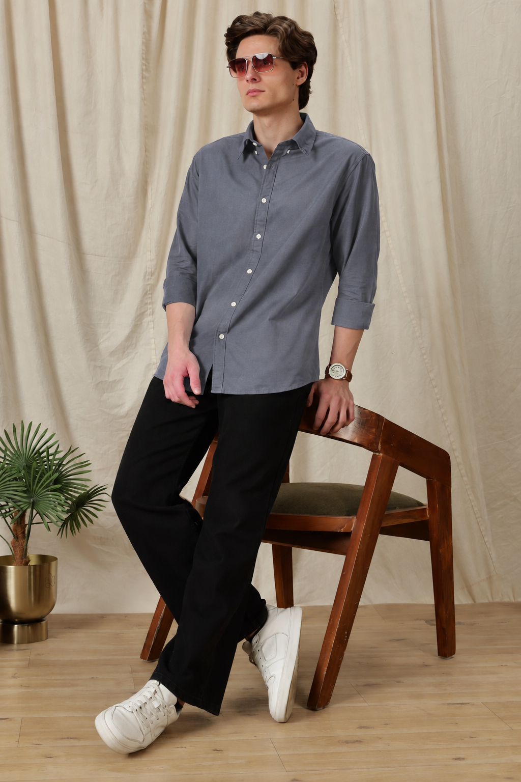 Men's Dark Grey Relaxed Fit Cotton Shirt