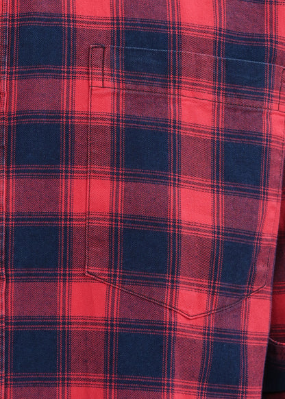 Indigo-Dyed 100% Cotton Check Shirt Maroon