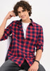 Indigo-Dyed 100% Cotton Check Shirt Marron